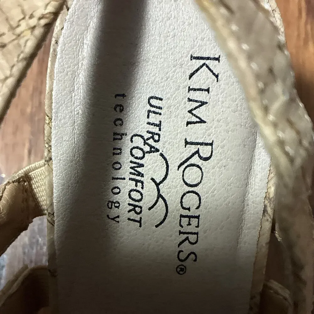 Kim Rogers Cork Strappy Buckle Comfort Open Toe Heels Beige Womens 7.5M